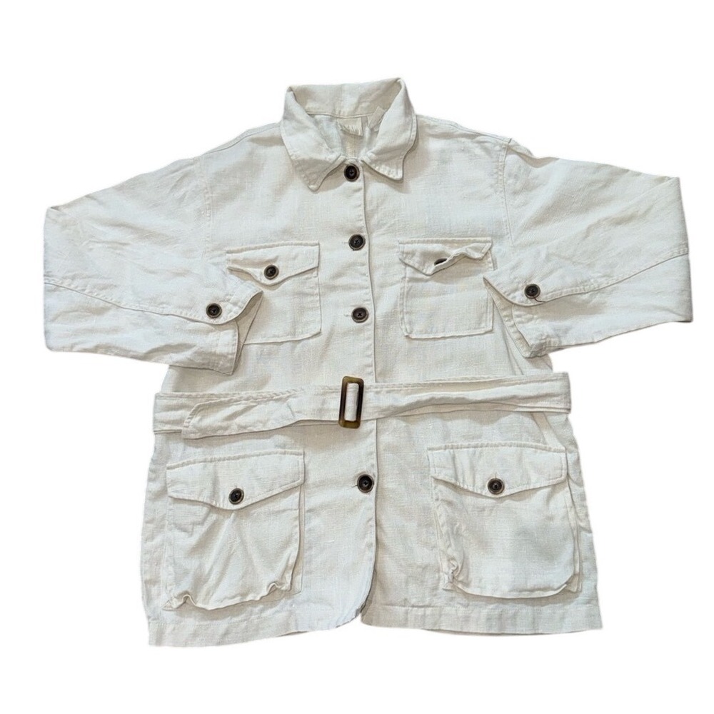 GAP Vintage 90s Y2K Linen Blend Belted Safari Utility Jacket Ivory | Women's S